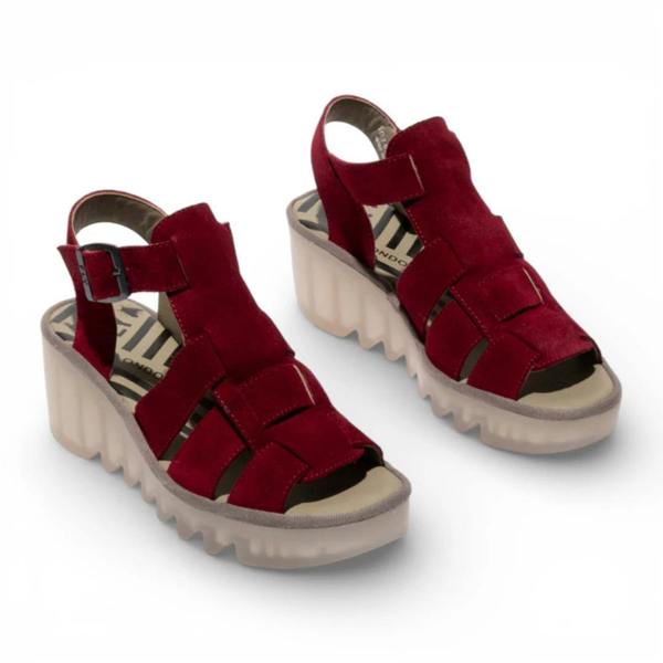 Fly London BAIC621FLY - Women’s Berry Red Suede Leather Wedge Sandal