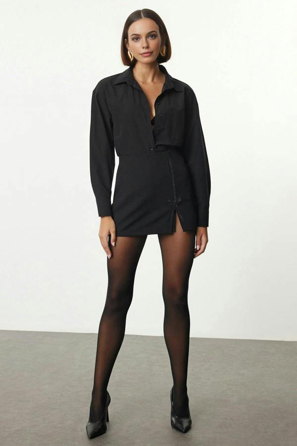 WOVCOR Woven Short Skirt with Stone Details