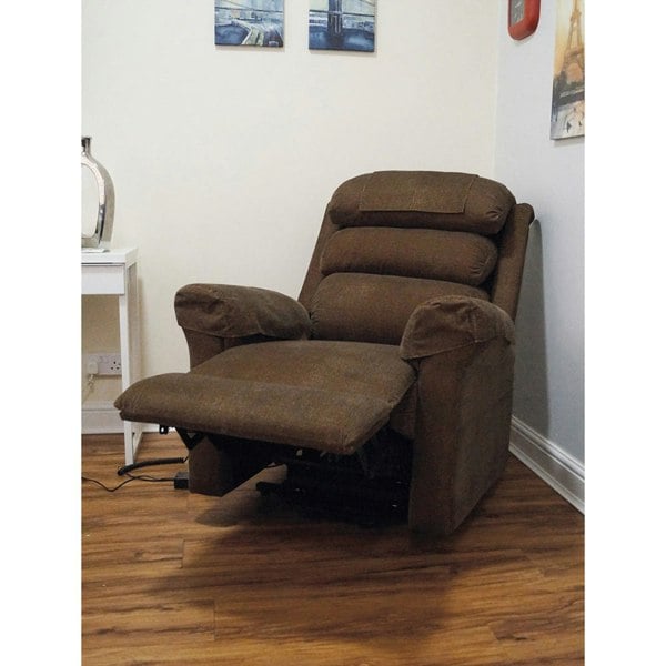 Wall Hugging Rise & Recline Arm Chair - Waterfall Pillow - Brown Chenille Fabric Loops