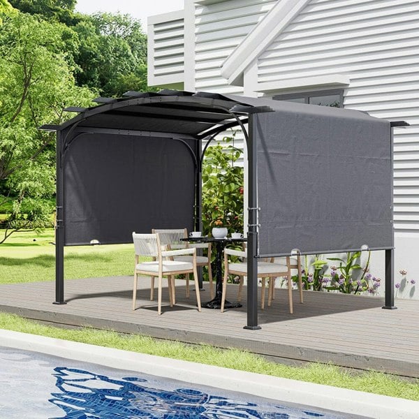 Exquisite Summer Dark Grey Curved Outdoor Gazebo Living and Home