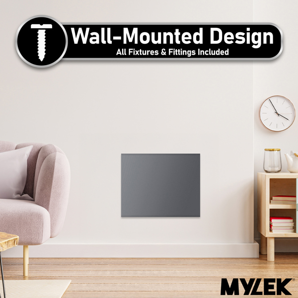 MYLEK Electric Radiator Panel Heater Grey WIFI Smart APP Eco 1000W Bathroom Safe Wall Mounted Timer Thermostat