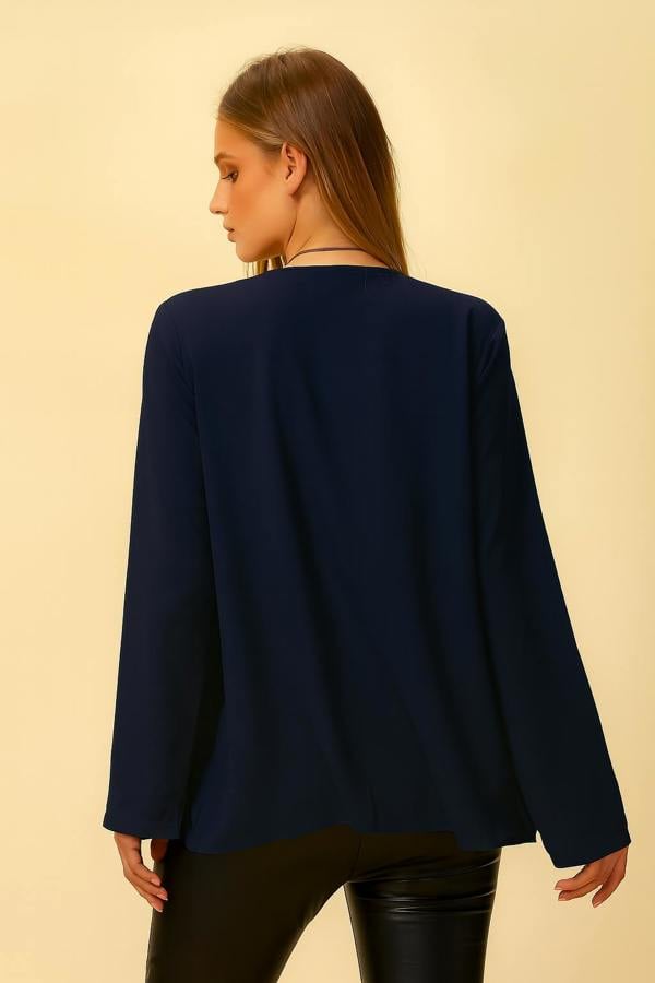 Hoxton Gal Oversized Asymmetric Top with Necklace in Navy