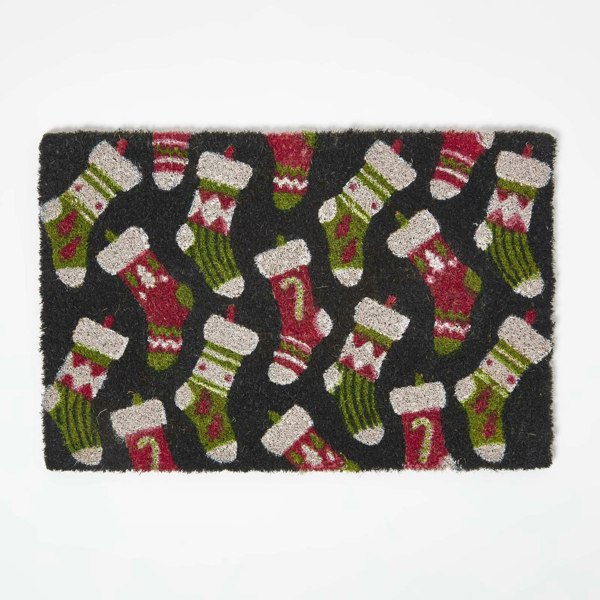 HOMESCAPES Christmas Stockings Non-Slip Coir Doormat, 40 x 60 cm