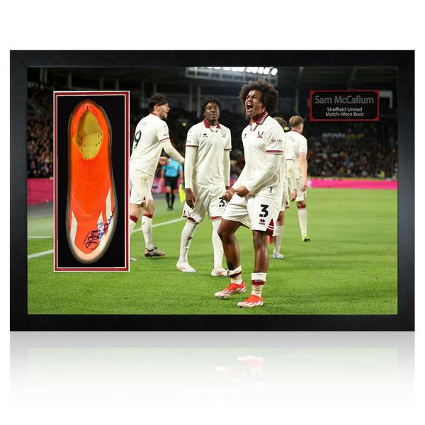 Sam McCallum Signed & Match-Worn Sheffield United Boot Iconic Frame #1