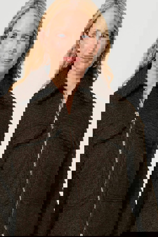 Brown | Collared Pocket Front Cropped Jacket
