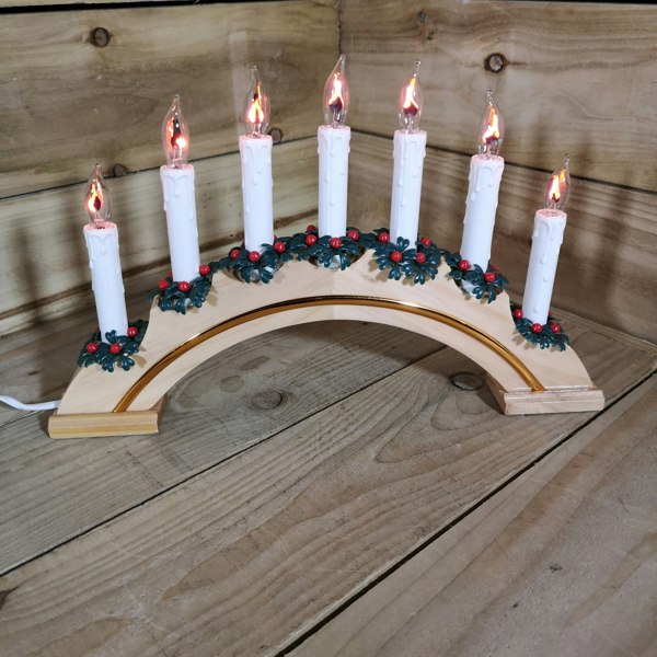 Samuel Alexander Premier Wooden Christmas Candle Bridge Arch with 7 Flickering Candle Bulbs Mains Operated