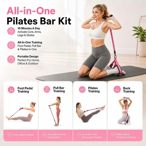 Centra Resistance Bands Set Foot Pedal 3 Tube Adjustable for Home Workout Pink