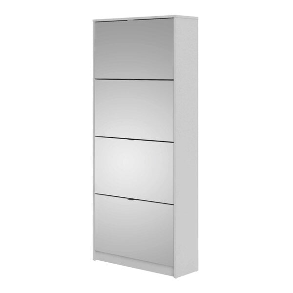 Wyld Haus Prague White Shoe Cabinet 4 Flip Down Mirror Doors