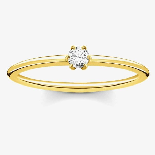 THOMAS SABO Gold Plated Small Six Claw Cubic Zirconia Ring TR2312-414-14