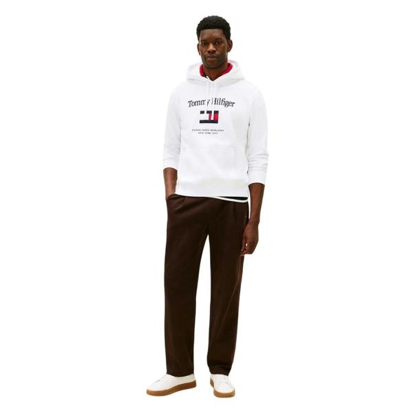 Tommy Hilfiger Mens Embroidered Relaxed Fit Pullover Hoodie - White - 