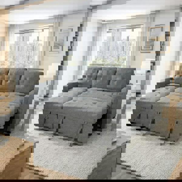 Furnishings For Less Arden Grey 3 Seater L Shaped Universal Sofa Bed With Storage Living Room