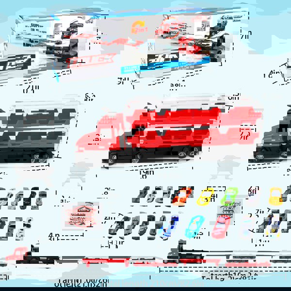 deAO Toys 2-in-1 Alloy Car Transport Truck Toy Set Versatile Foldable Catapult Race Track Set