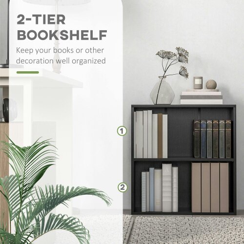 Wyld Haus Rokepa Wood Black Low 2 Tier Bookcase With Adjustable Shelves