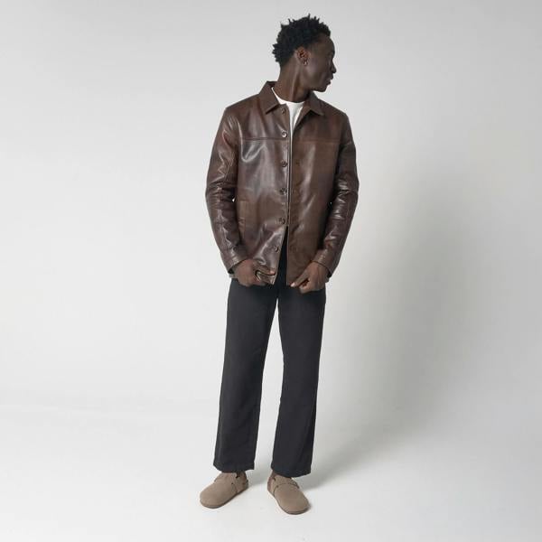 Men's Brown Leather Reefer Jacket
