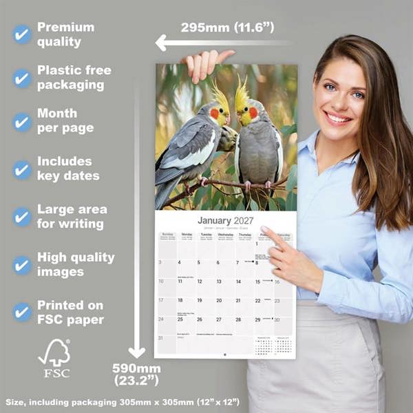 Cockatiels Calendar 2027, Wall Calendars, Month To View, Animals, Gift