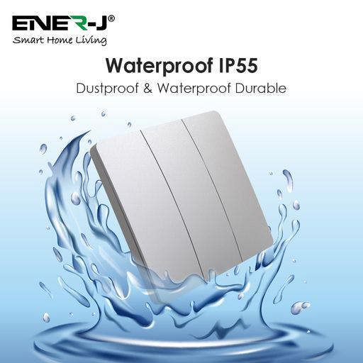 ENER-J 3 Gang Wireless Kinetic Switch, (Silver Finish) + 3 x  500W RF Receiver