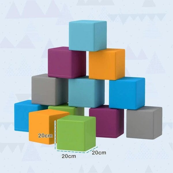 12 PCs Soft Play Blocks, Soft Foam Toy, Building and Stacking Blocks for Kids, Grey