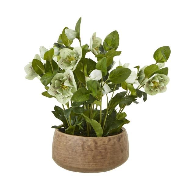 Hill Interiors Hellebore Artificial Potted Plant - Green/Taupe - 