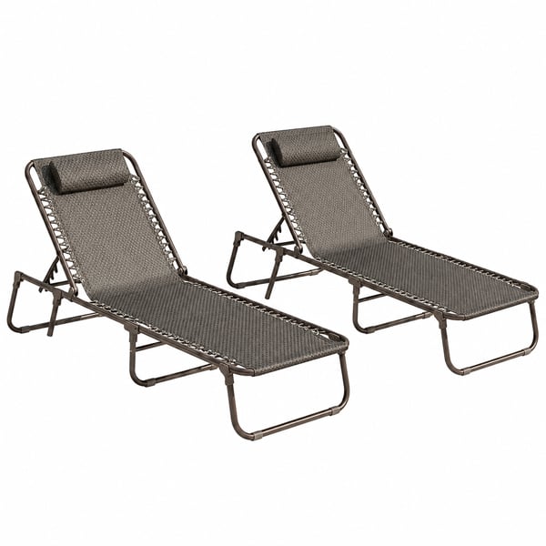 Luxury Padded Lay Flat Garden Sun Loungers Brown (Set of 2)