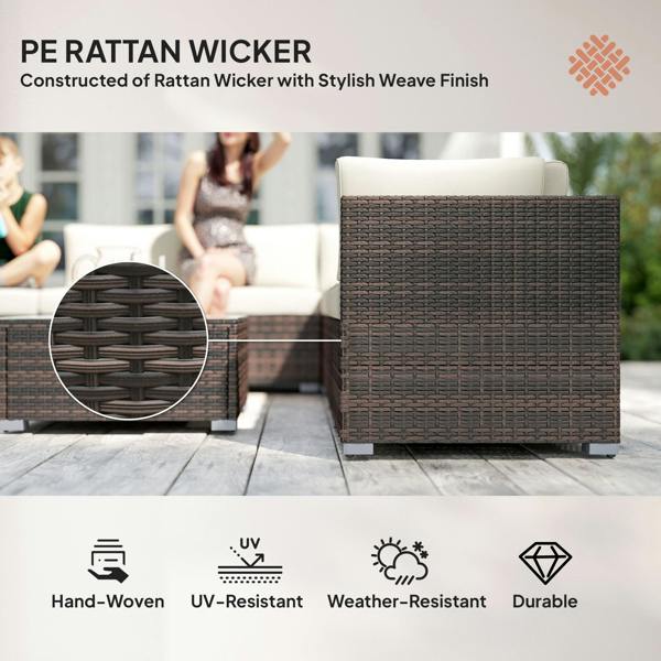 Wyld Haus Dobazi  Mixed Brown Rattan 6 Seater Corner Sofa Set With Cushions And Glass Coffee Table