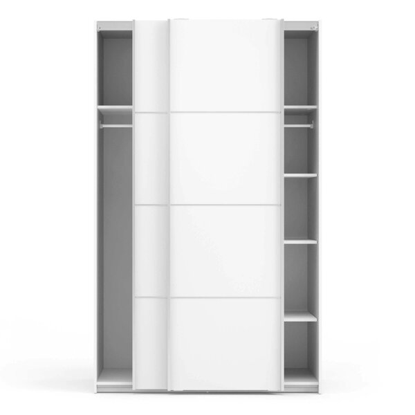 Wyld Haus Bordeaux White Sliding Door Wardrobe 2 Door with 5 Shelves and Hanging Rail
