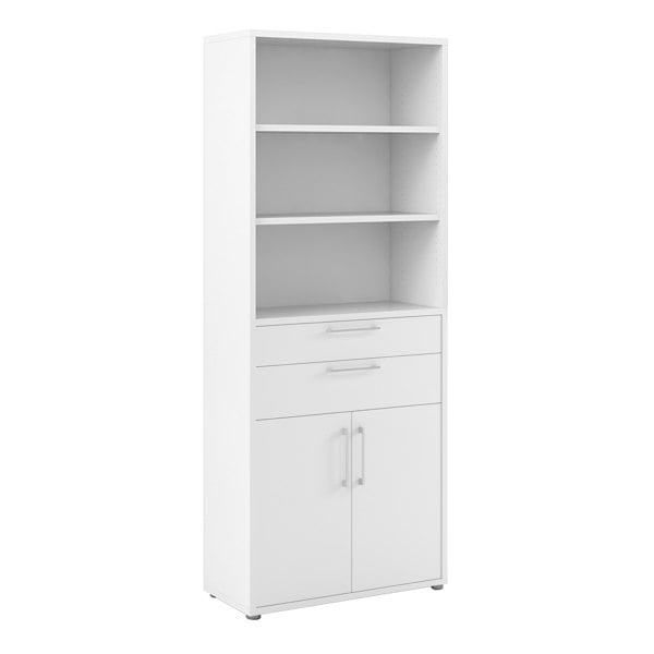 Furniture To Go Prima Bookcase 3 Shelves with 2 Drawers 2 Doors In White