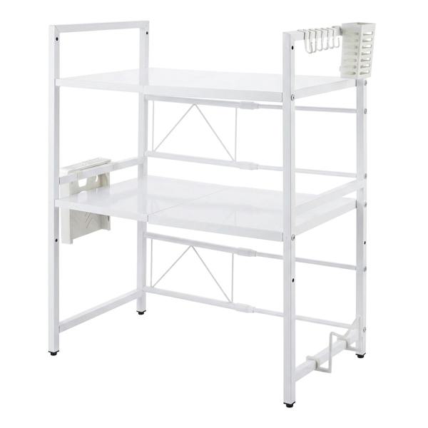 TOQUE 3 Tier Expandable Microwave Oven Rack Stand Kitchen Storage Shelf White