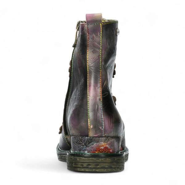 Laura Vita Ercnaulto 212 Grey Floral Womens Gothic Victorian Leather Lace-Up Ankle Heeled Boots