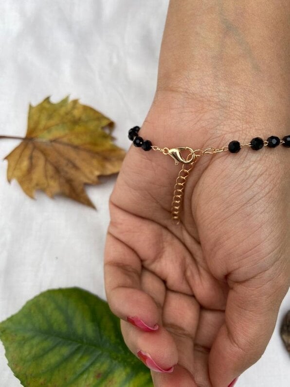 The Colourful Aura Gold Plated Evil Eye Charm Mangalsutra Black Beaded Indian Nazar Bracelet