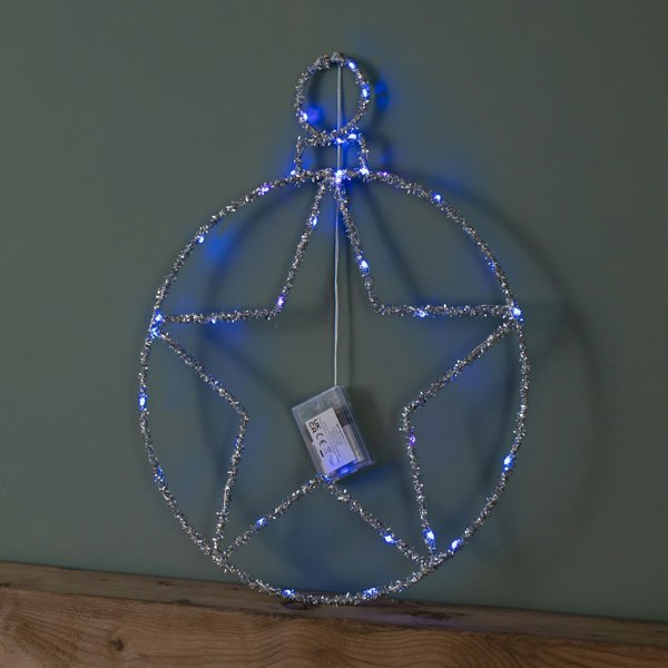 Samuel Alexander 49cm Battery Powered Light up Christmas Silver Star Ball with Twinkling Blue LEDs