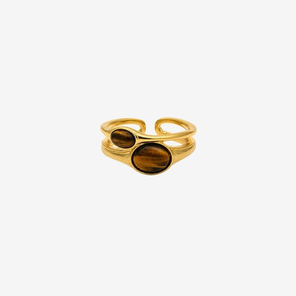 Uchi & Soto Nekomeishi Tiger's Eye Stone Layered Ring