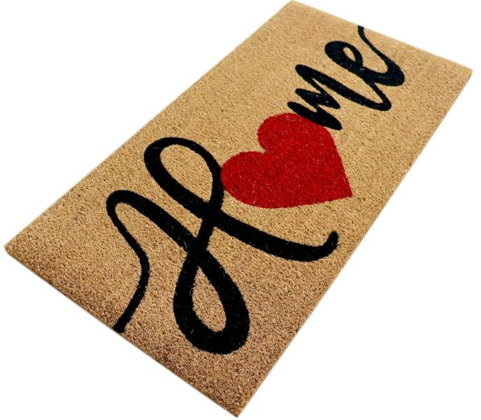 A.Unique Home 15mm Coir Doormat Non-Slip PVC Back - Heart Home 40x80cm