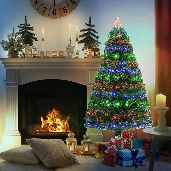 HOMCOM Green Fibre Optic Artificial Christmas Tree Per Lit 5ft - 02-0762