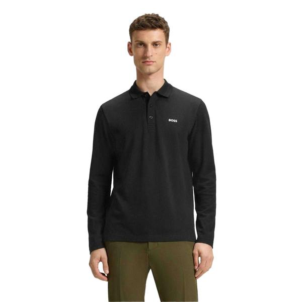 Boss Mens Plisy Long-Sleeved Polo Shirt - Black - 