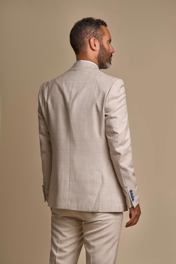 House of Cavani Caridi Short Check Three Piece Suit - Beige