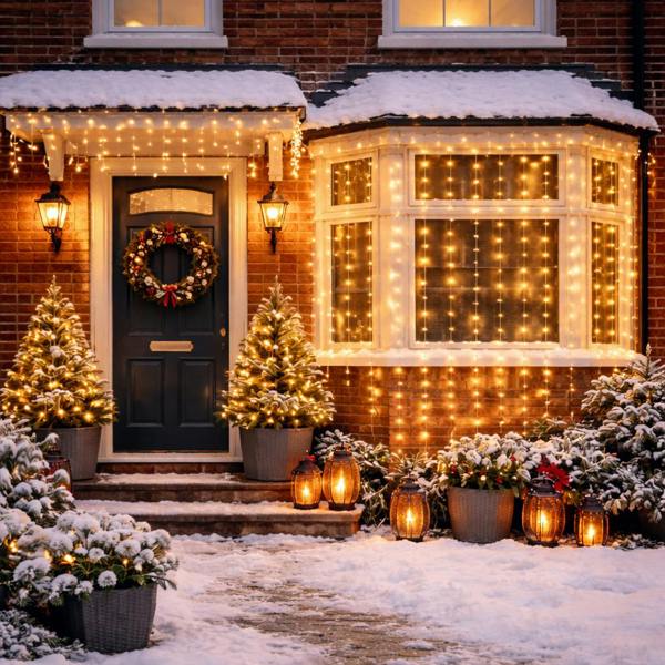 Gardenwize Solar Curtain Lights – 192 LED Warm White Hanging Lights