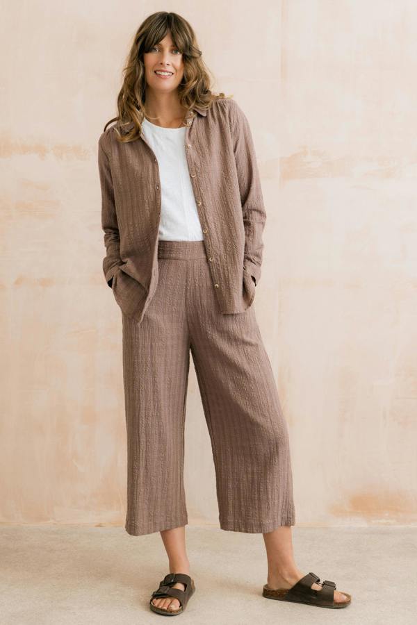 Lily & Me Drift Textured Seersucker Culottes Mocha