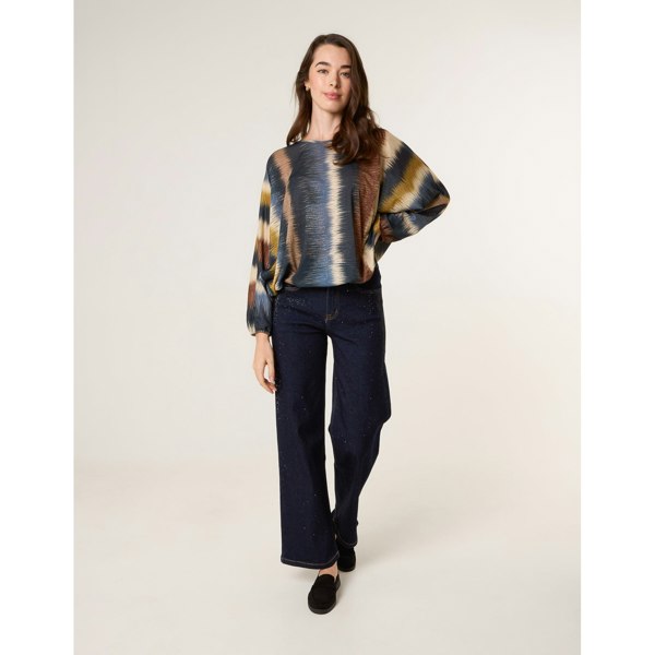 Blue Vanilla Printed Round Neck Long Sleeve Top