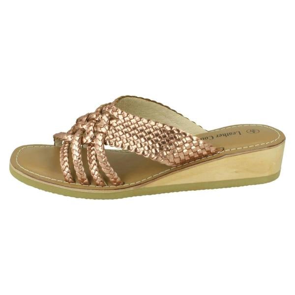 Leather Collection Ladies Leather Collection Low Wedge Platform Sandals F00423