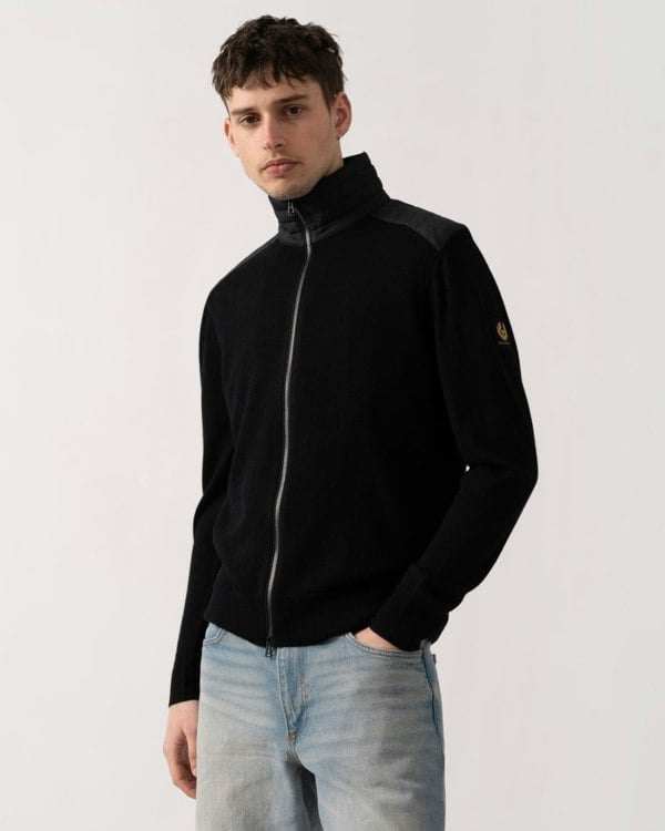 Belstaff Kelby Mens Merino Wool Zip Cardigan - Black