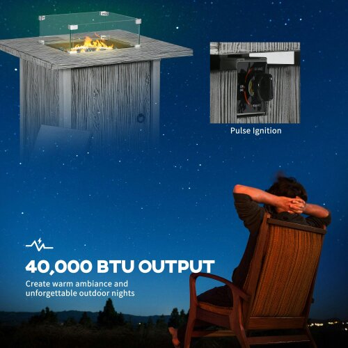 Wyld Haus Vesoka Steel Grey Square Garden Outdoor Gas Fire Pit Table With Cover And Glass Screen
