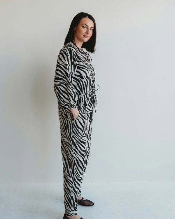 Kate Multicolour Zebra Streak Print Barrel Leg Trousers - image 2