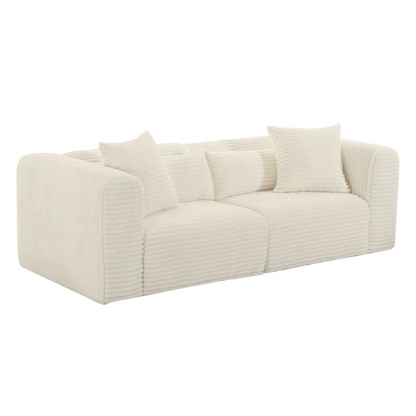 Furniture Edit Tarra Fluffy Oversized Cream Corduroy Modular Loveseat