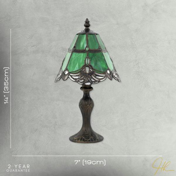 Quirky and Petite Green Stained Glass Tiffany Lamp with Clear Beads Image 7