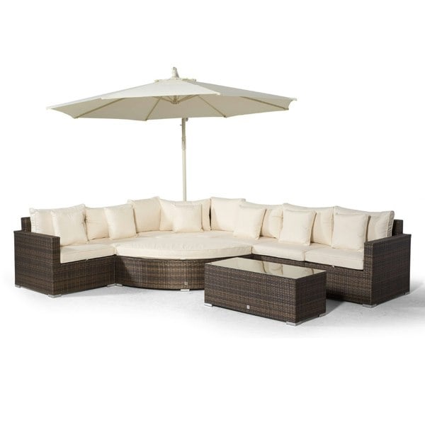 Giardino Santorini L Shape Modular 6 Seat Rattan Corner Sofa Set With Large Coffee Table & Daybed Ottoman