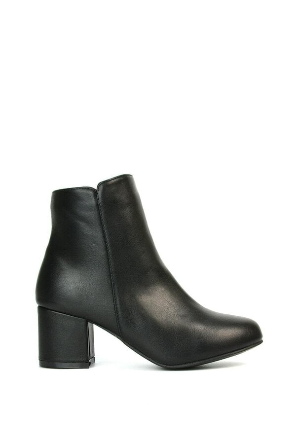 XY LONDON Mid Block Heel Zip Up Ankle Boots - Black