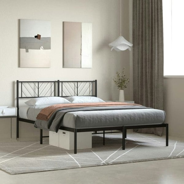 Berkfield Metal Bed Frame with Headboard Black 140x200 cm