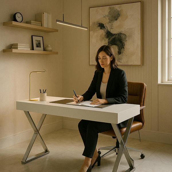 Homeology ADONIS Gloss White and Chrome Ergonomic Home Office Luxury Workstation Desk
