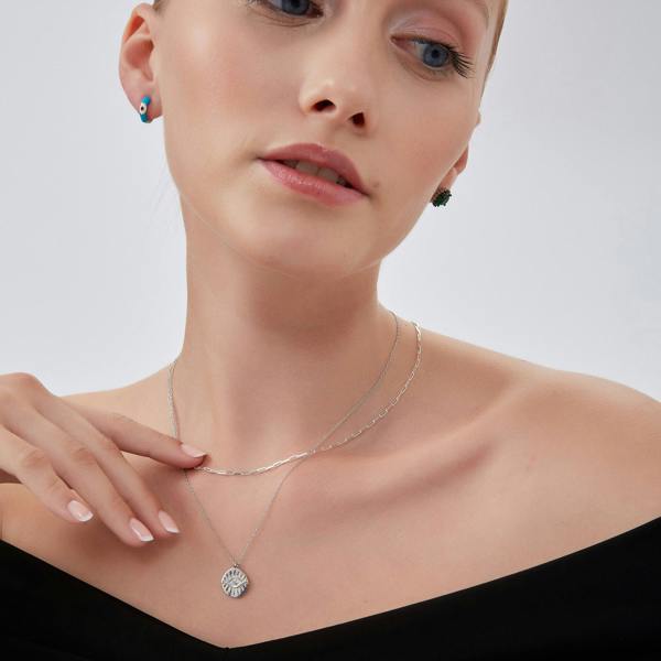 Spero London Eye Coin and Rectangular Chain Sterling Silver Evil Eye Necklace Set