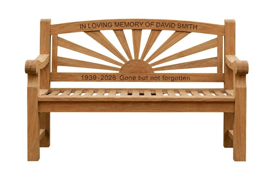 Memorials Direct Premium Chunky Teak Sunrise Memorial Bench, Add Your Personal Engraving
